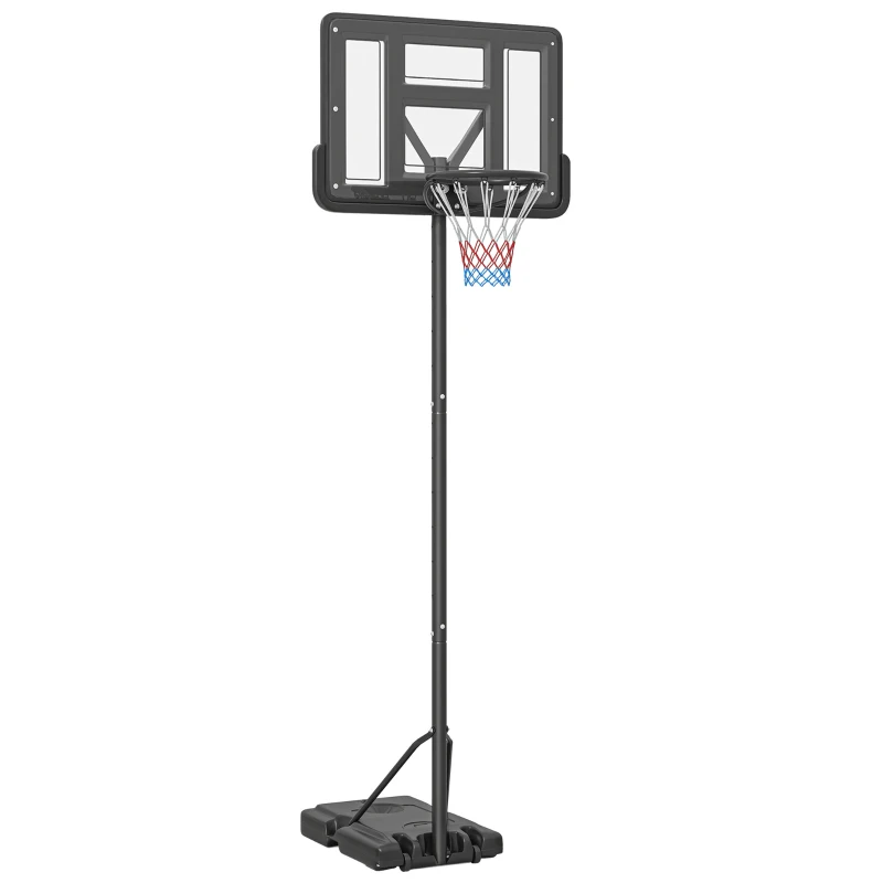 SPORTNOW Canestro Basket ad Altezza Regolabile per Giardino e Piscina con Base Riempibile, 110x75x195-370 cm, Nero