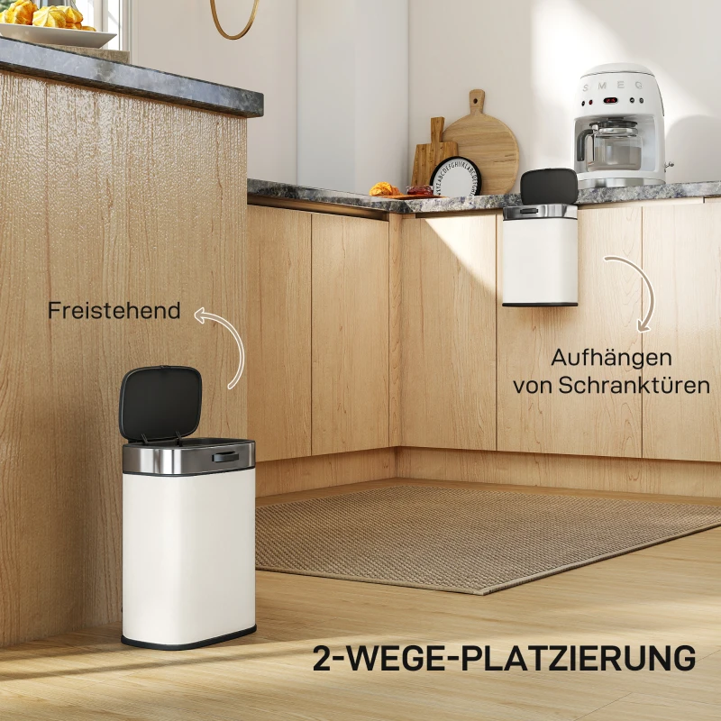 HOMCOM 5 L prullenbak, vrijstaand of hangend plaatsbaar, roestvrij staal, Cremewit