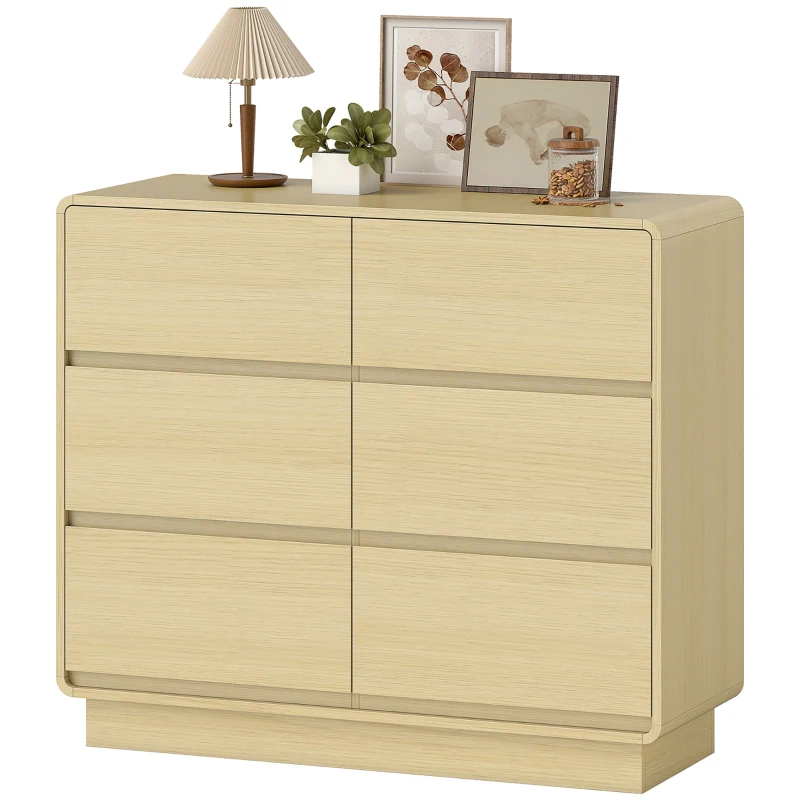 HOMCOM 100 cm dressoir, buffetkast met 6 lades, ladekast voor keuken, woonkamer, eetkamer, naturel hout