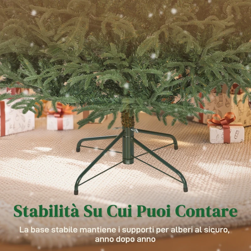 HOMCOM Albero di Natale Artificiale da 210 cm e Ignifugo con 2942 Rami Realistici, Base in Metallo Pieghevole
