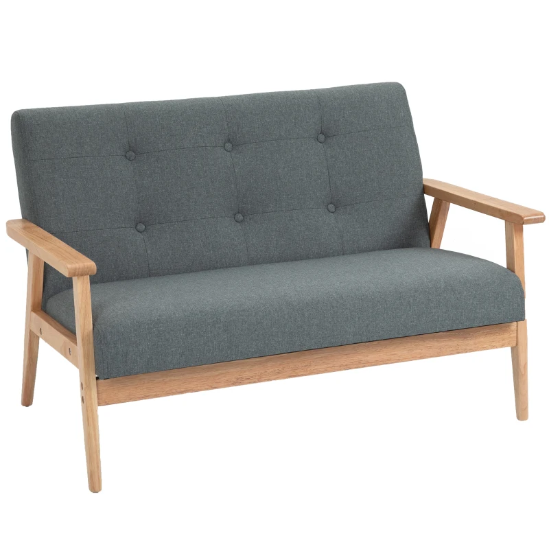 HOMCOM Sofa 2 Sitzer, 115 cm Couch mit Armlehnen, Rückenlehne, Kleine Polstersofa mit Leinenoptik, Holzbeine, Gepolstert Loungesofa für Wohnzimmer, Schlafzimmer, Dunkelgrau