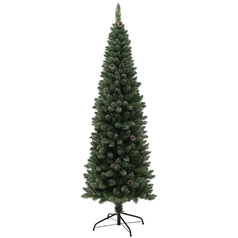 HOMCOM Albero di Natale Innevato Alto 180 cm con 618 Rami, Pigne e Base in Acciaio