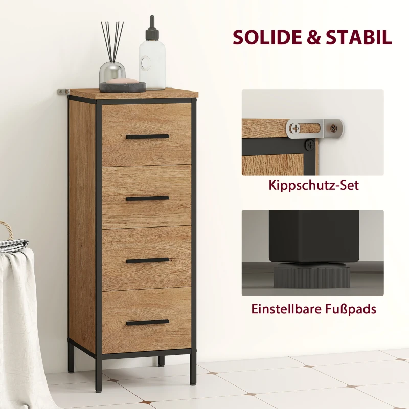 HOMCOM badkamerkast, 4 lades, compact, industrieel design, spaanplaat, metaal