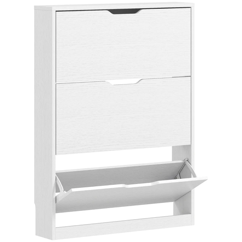 HOMCOM Scarpiera Slim a 3 Cassetti Ribaltabili con Intaglio Inferiore, in Legno, 80x17x108 cm, Bianco