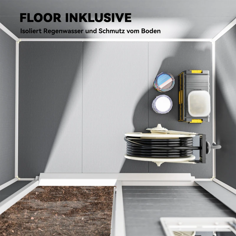 Outsunny Opbergkast 1,9 m² 182 x 121 x 200 cm tuinschuur met zadeldak, vloer, afsluitbare deur