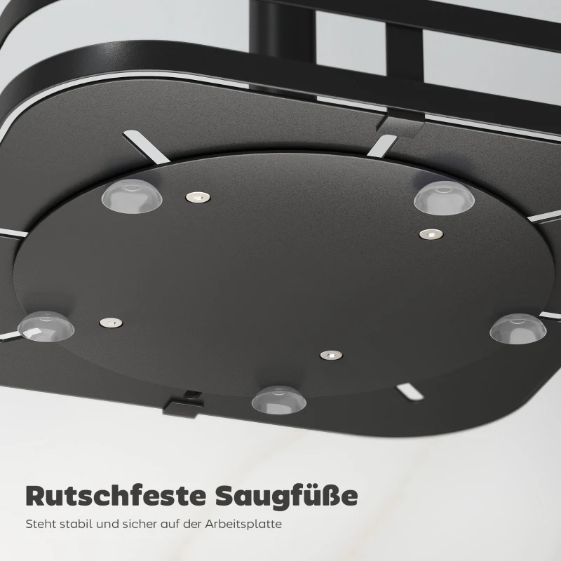 HOMCOM Drehbares Gewürzregal, 2-stufiges Design, Saugfüße, Metall, Schwarz