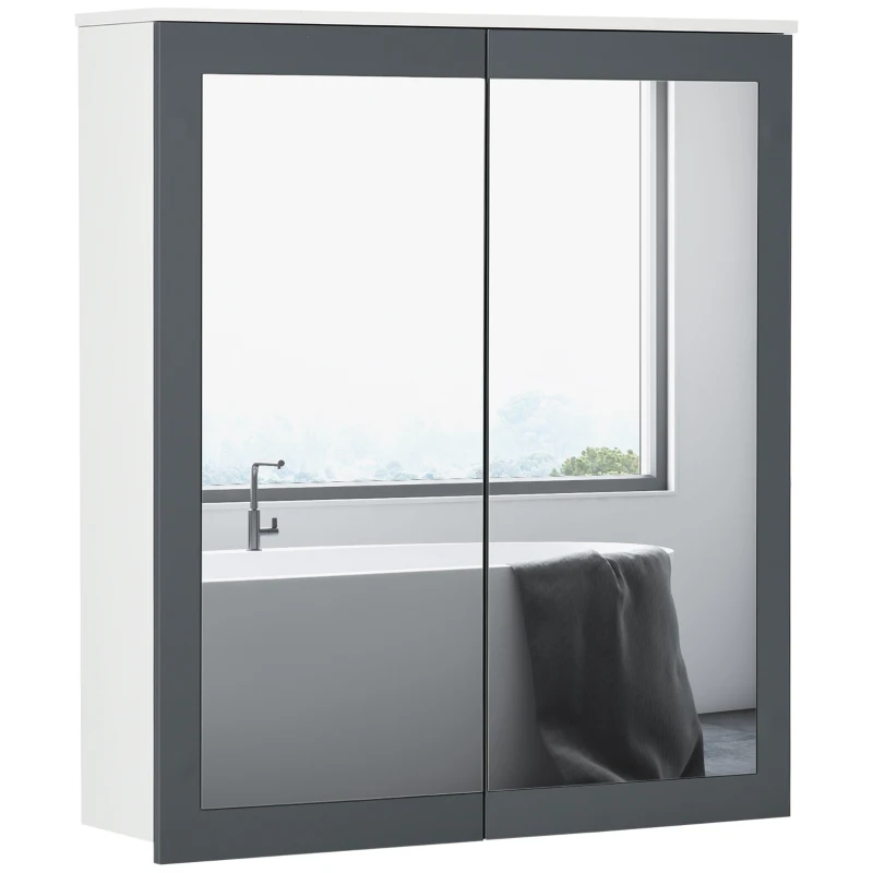 kleankin Armadio da Bagno con Specchio Armadio da Bagno da Appendere con 2 Ante in Vetro e Ripiani Regolabili 69x17x75,5 cm Bianco