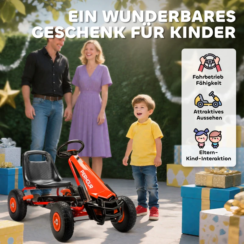 AIYAPLAY Pedal-Gokart für Kinder, höhenverstellbarer Sitz, EVA-Räder, Bremse, Kupplung, 3-8 Jahre, Rot