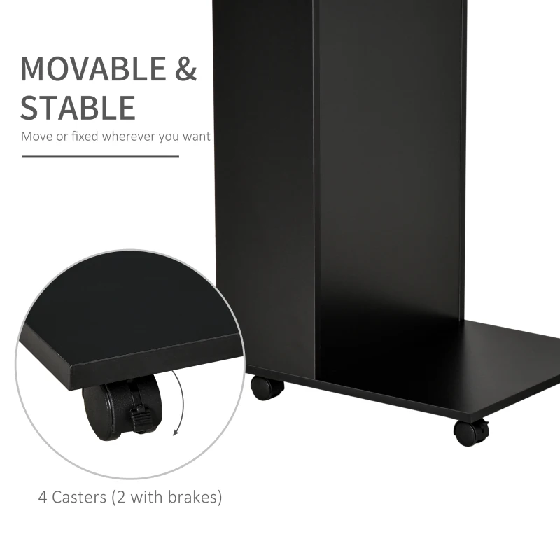 HOMCOM Mobile Sofa Side Table C-Shape End Table with Storage and Casters for Laptop Coffee Snack, Black