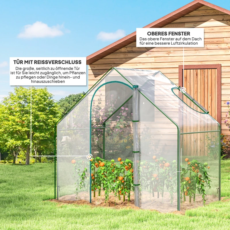 Outsunny Foliengewächshaus, begehbar, Dachfenster, aufrollbare Tür, rostfreier Metallrahmen, 180 x 100 x 168 cm, Transparent