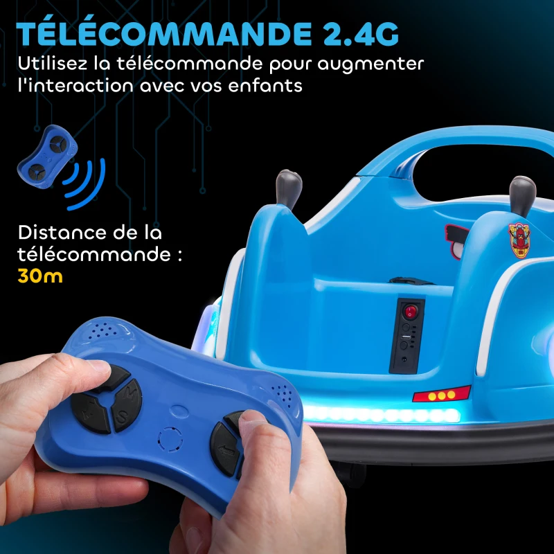 AIYAPLAY Voiture auto-tamponneuse électrique enfant 12V sous licence Angry Bird, voiture tournante 360°, 73 x 73 x 44 cm, bleu