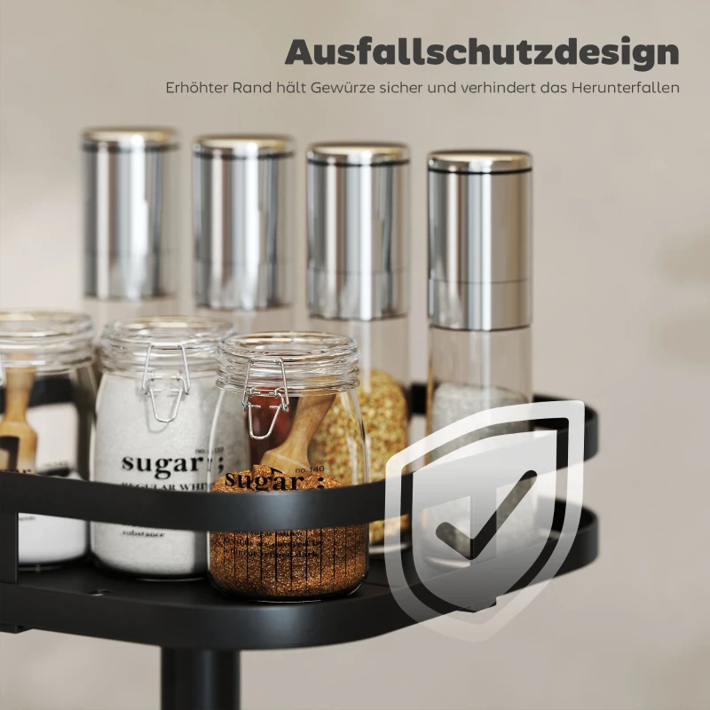 HOMCOM Drehbares Gewürzregal, 2-stufiges Design, Saugfüße, Metall, Schwarz