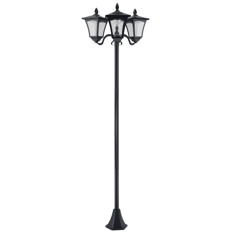 Outsunny Solar Gartenlaterne mit 3 flammig Laterne Mast aus Edelstahl Solarlaterne mit LED 120 Lumen 51,5x47x182,5cm Wegeleuchte IP44 für Garten Balkon Schwarz