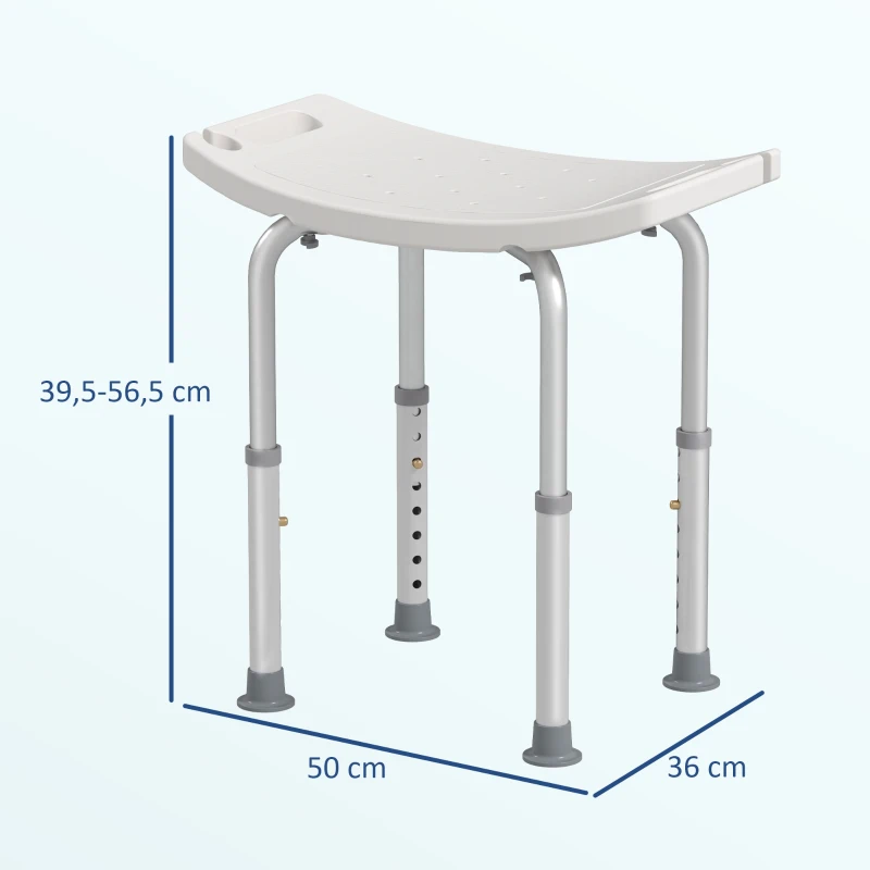 HOMCOM Siège de Douche réglable en Hauteur Tabouret de Douche Ergonomique Pieds antidérapants Charge Max. 136 Kg alu HDPE Blanc