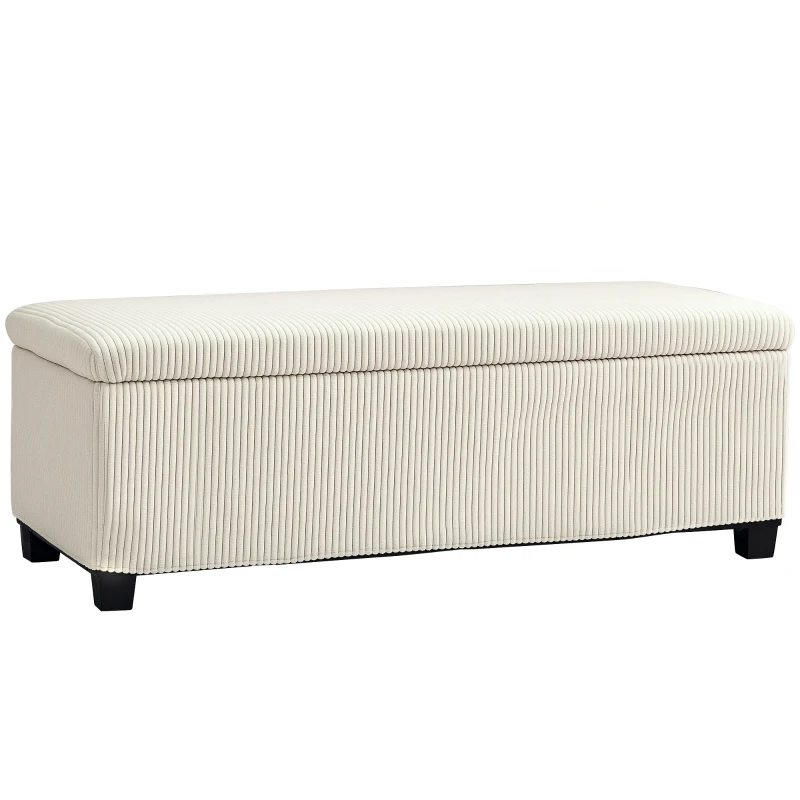 HOMCOM Panca Fondo Letto con Spazio Contenitore da 84L, in Tessuto Effetto Velluto a Coste e Acciaio, 112x42x40 cm, Beige