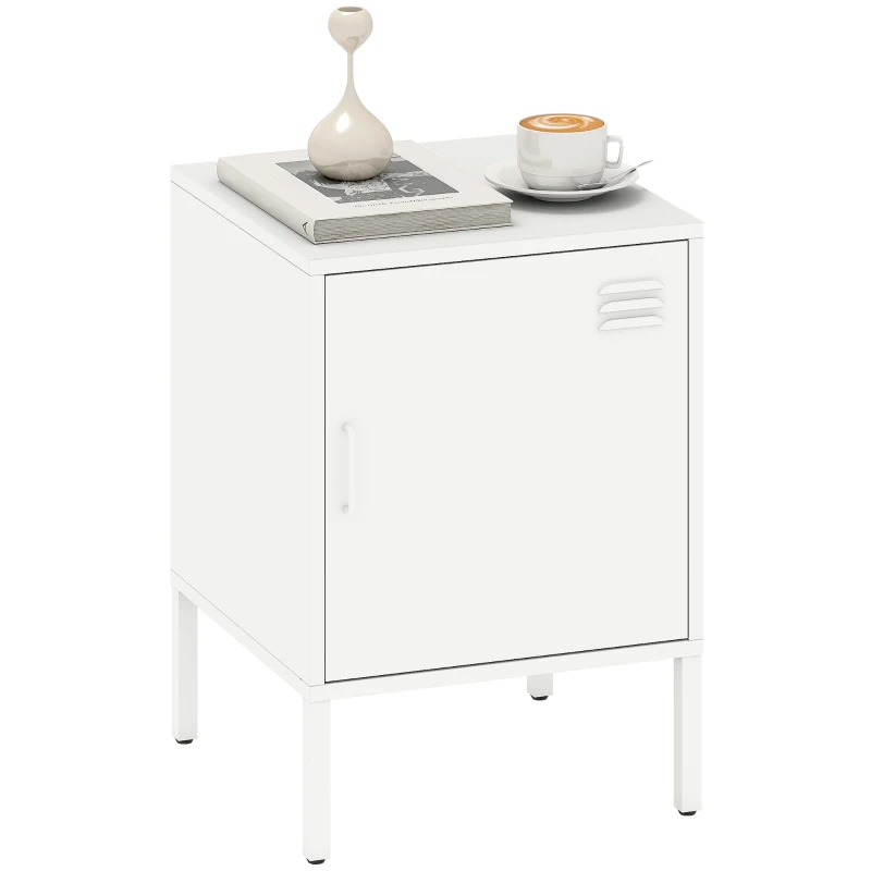 HOMCOM Nachttisch aus Stahl, Beistelltisch für verschiedene Zwecke, verstellbares Regal, für Schlafzimmer, Wohnzimmer, Weiß