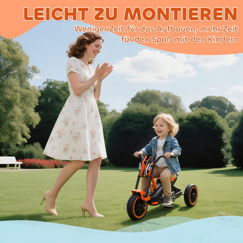 AIYAPLAY Dreirad, Kinderfahrrad, Laufrad, Kinderrad mit Pedal, Lauffahrrad für Kinder 18-36 Monaten, Stahl, 79x44x47 cm, Orange