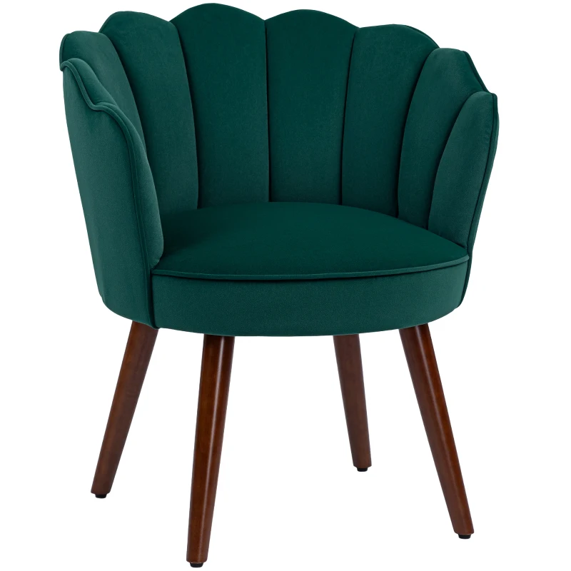 HOMCOM Fauteuil Coquillage Fauteuil de Salon Chambre avec Dossier et Coussin Aspect Velours Pieds en Bois hévéa, Vert