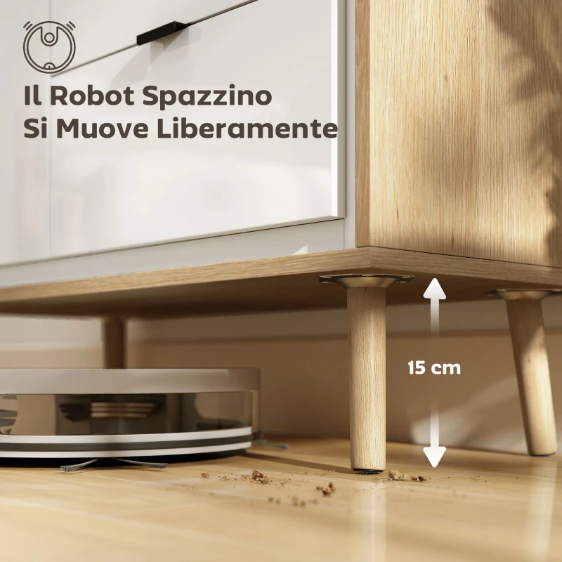 HOMCOM Credenza Moderna con 3 Cassetti e Armadietto, Ripiano Interno Regolabile e Ante Lucide, Bianco e Rovere