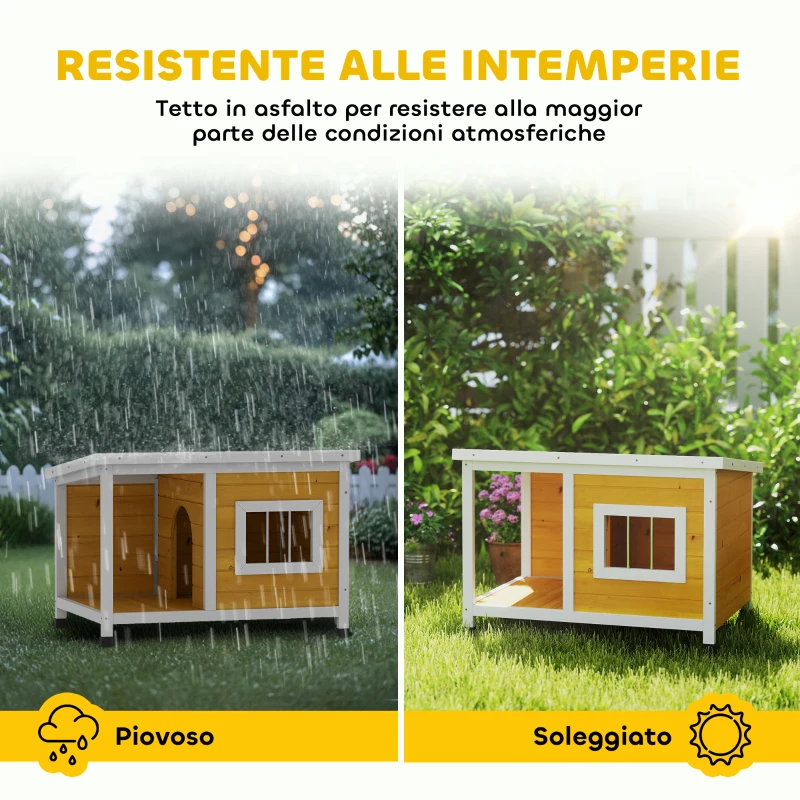 PawHut Cuccia per Cani da Esterno in Legno di Abete con Veranda Coperta e Tetto Inclinabile, 85.5x62x60 cm, Multicolore