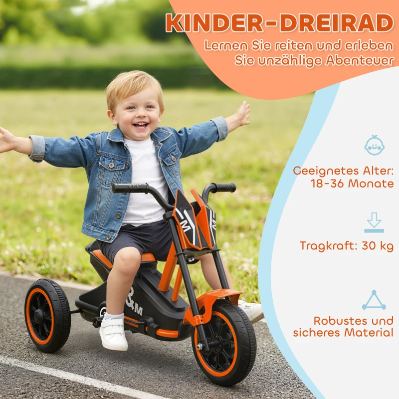 AIYAPLAY Dreirad, Kinderfahrrad, Laufrad, Kinderrad mit Pedal, Lauffahrrad für Kinder 18-36 Monaten, Stahl, 79x44x47 cm, Orange