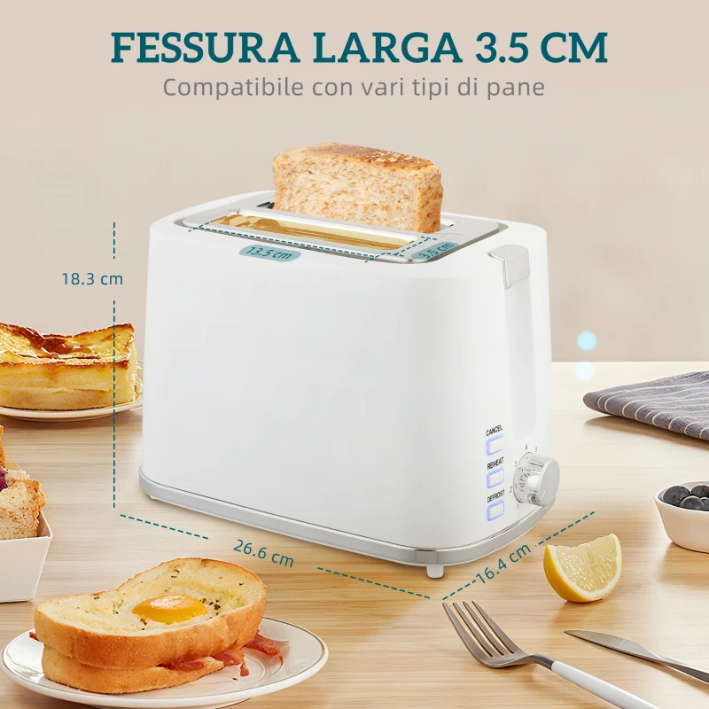 HOMCOM Set Bollitore Elettrico da 1.7L 2200W con Termostato e Tostapane Doppio con 7 Livelli di Doratura, Bianco