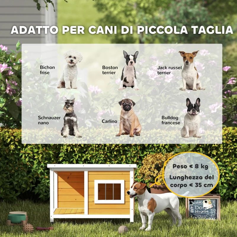 PawHut Cuccia per Cani da Esterno in Legno di Abete con Veranda Coperta e Tetto Inclinabile, 85.5x62x60 cm, Multicolore