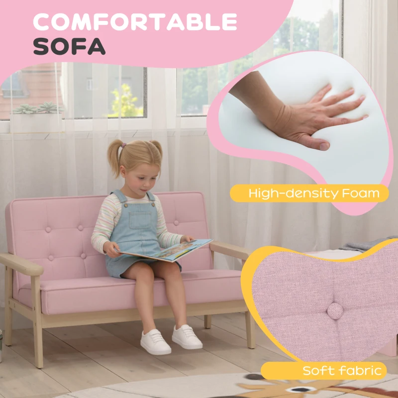 AIYAPLAY Kindersessel, Kindersofa mit Holzrahmen, Samtoptik, gepolstert, für Kinder von 3-15 Jahren Rosa
