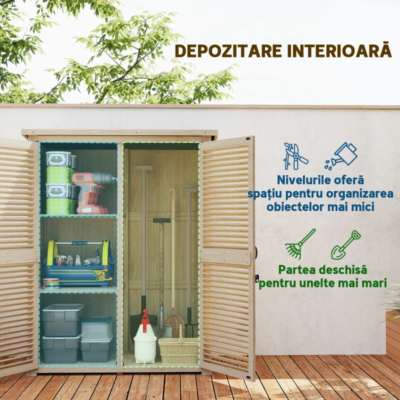 Outsunny Magazie de Gradina din Lemn, Dulap de Depozitare