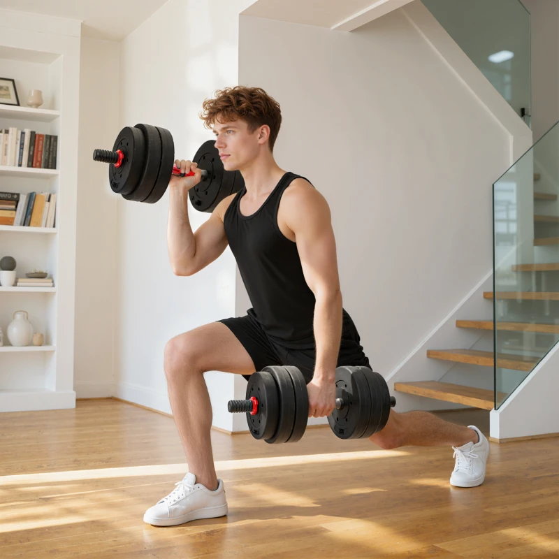 HOMCOM Kit Haltères Musculation 2-en-1, Lot de 2, 25 kg, poids réglable - Barres incluses - entraînement Musculaire & haltérophilie - HDPE Noir Rouge