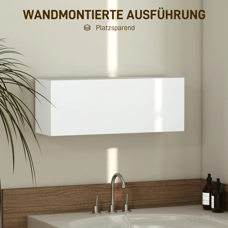 HOMCOM Badezimmerschrank Hängeschrank Wandschrank mit nach oben klappbarer Tür, Gasdruckfeder Einlegeboden 80 x 25 x 30 cm Weiß