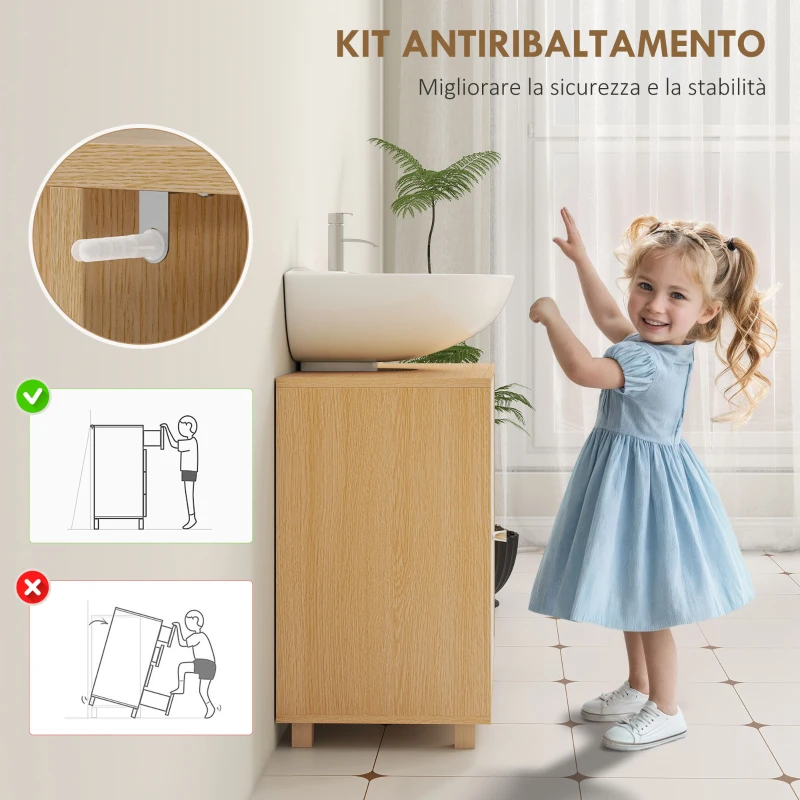 HOMCOM Mobile Sottolavabo Bagno con Armadietto a 2 Ante Soft-Close e 6 Ripiani Aperti, 60x33x57cm, Bianco