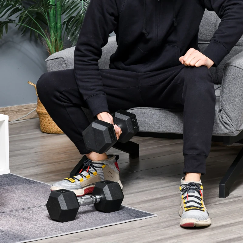 HOMCOM Set di manubri esagonali da 8 kg in metallo e gomma, Nero