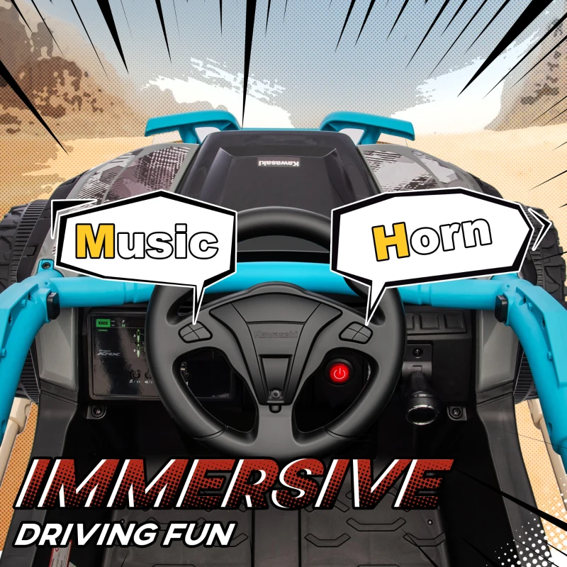 AIYAPLAY 12V Elektrisches Geländefahrzeug für Kinder, Fernbedienung, LED-Lichter, Musik, Hupe, für Kinder von 3-8 Jahren, Blau