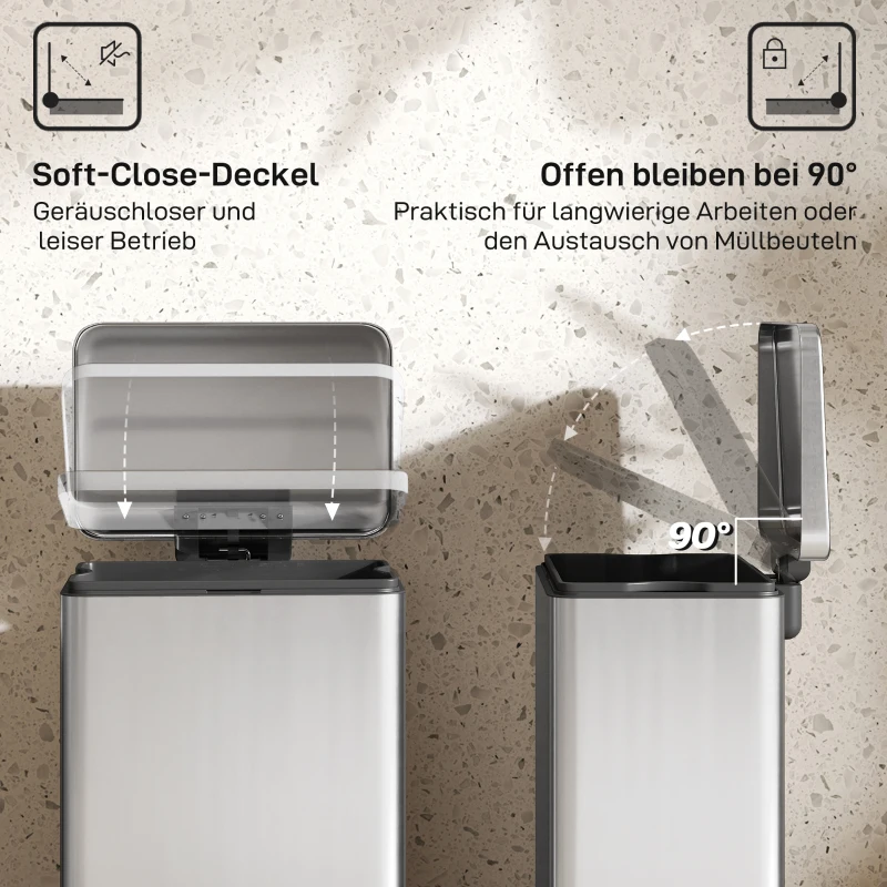 HOMCOM Mülleimer 20 L Treteimer mit Softclose-Deckel, Pedal, abnehmbar Inneneimer Silber, 34,2 x 30,6 x 44,2 cm
