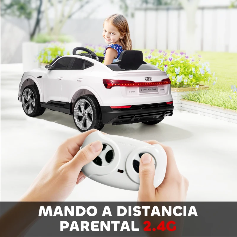 HOMCOM Coche de Batería para Niños 12V Audi E-tron con Mando a Distancia Faros Bocina Música Velocidad 3-5 km/h Blanco