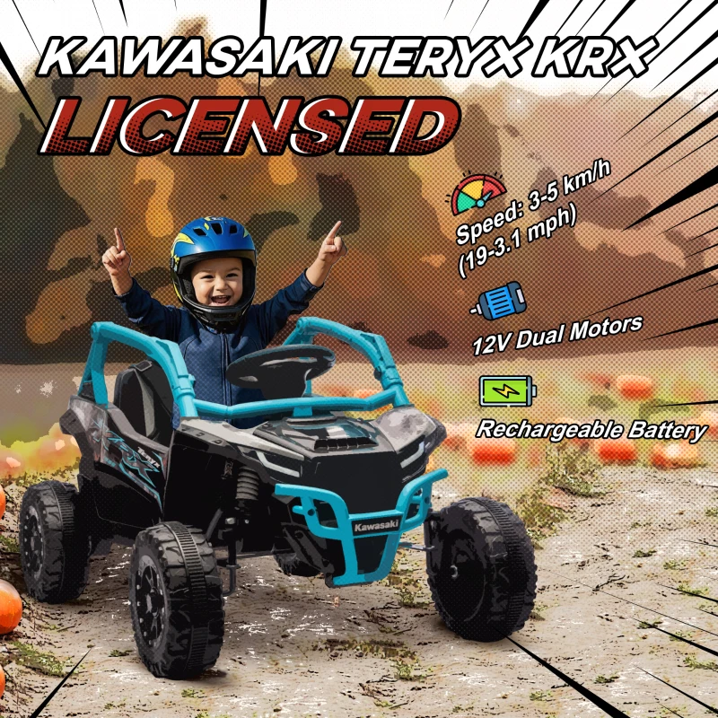 AIYAPLAY 12V Elektrisches Geländefahrzeug für Kinder, Fernbedienung, LED-Lichter, Musik, Hupe, für Kinder von 3-8 Jahren, Blau