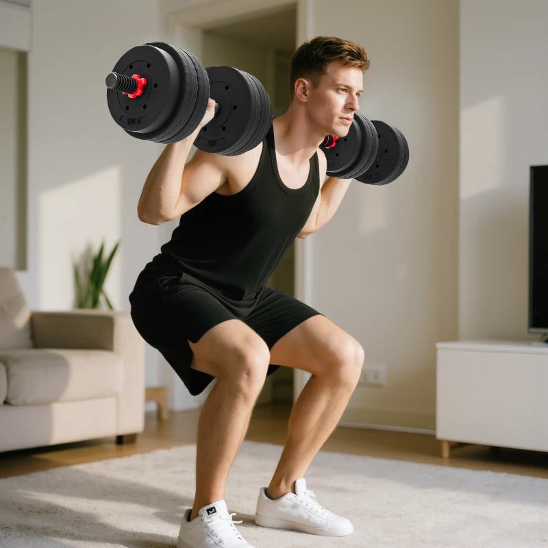 HOMCOM 25kg 2 IN 1 Adjustable Dumbbells Weight Set, Dumbbell Hand Weight Barbell for Body Fitness, Lifting Training for Home, Office, Gym, Black