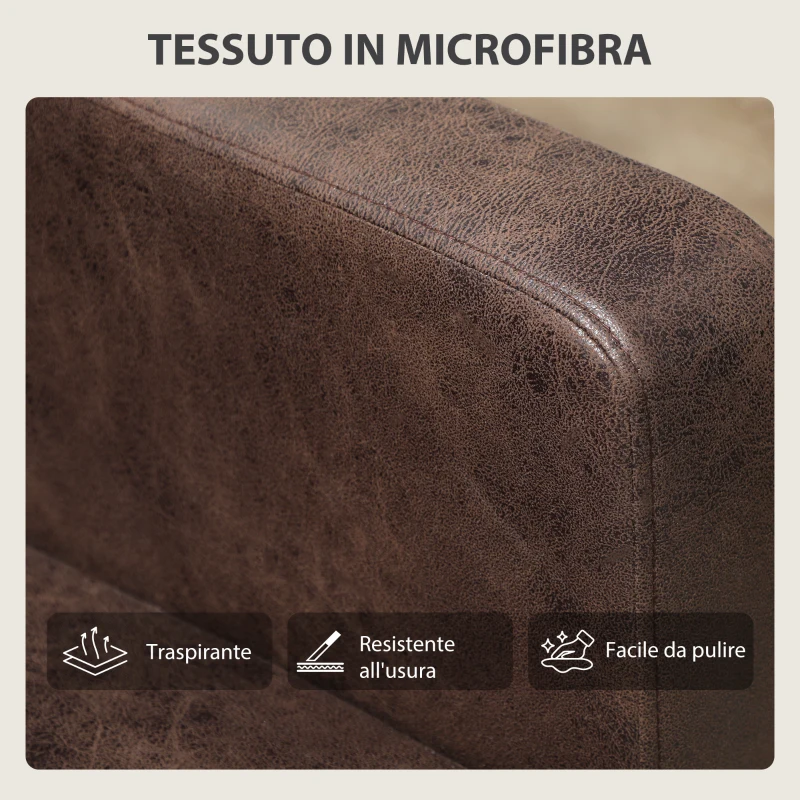 HOMCOM Divano 2 Posti Moderno con Rivestimento in Tessuto Effetto Pelle Traspirante e Gambe in Legno, 130x78x85 cm, Marrone Scuro