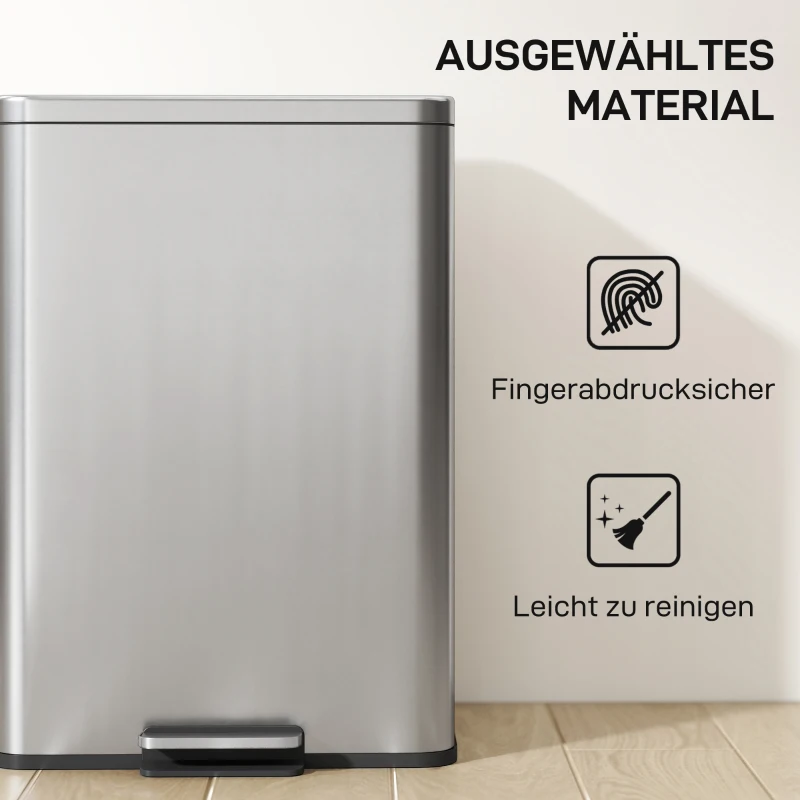 HOMCOM Mülleimer 20 L Treteimer mit Softclose-Deckel, Pedal, abnehmbar Inneneimer Silber, 34,2 x 30,6 x 44,2 cm