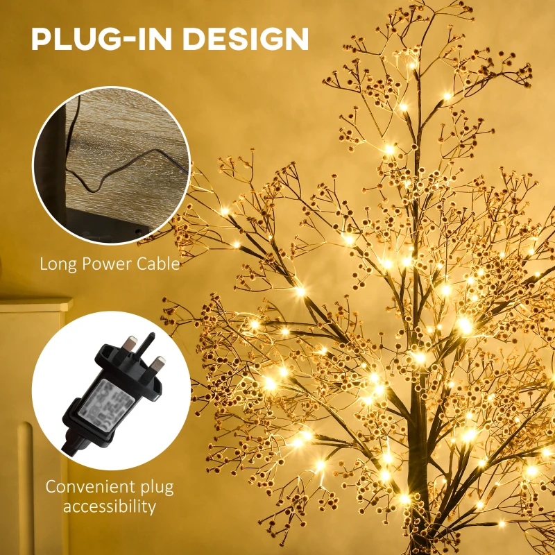 HOMCOM 4ft Artificial Gypsophila Blossom Tree Light with 72 Warm White LED Light, Baby Breath Flowers for Home Party Wedding, Indoor and Outdoor Use