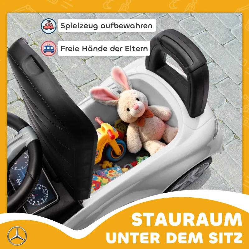 AIYAPLAY Mercedes-Benz C-Class Rutschauto mit Hupe, Motorgeräuschen, Stauraum, für Kinder 18-36 Monate, Weiß