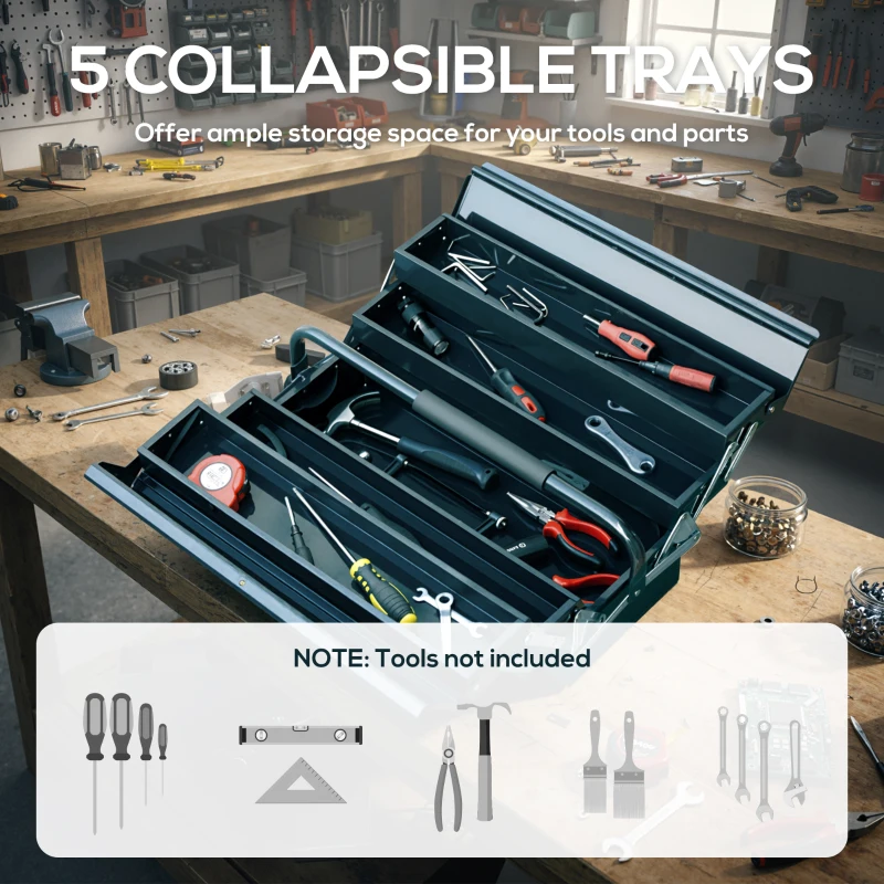 DURHAND Cutie de unelte Caseta de unelte Montaj Cufăr de unelte gol economisire spațiu cu 5 rafturi pliante stabil Oțel (SPCC) Verde închis 45 x 20 x 34,5 cm