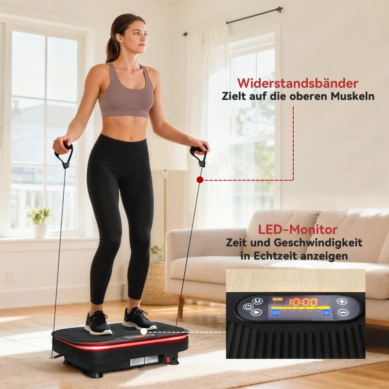 SPORTNOW Vibratieplaat voor fitnessoefeningen, Bluetooth-functie, afstandsbediening, 99 snelheidsstanden, kunststof, staal, zwart