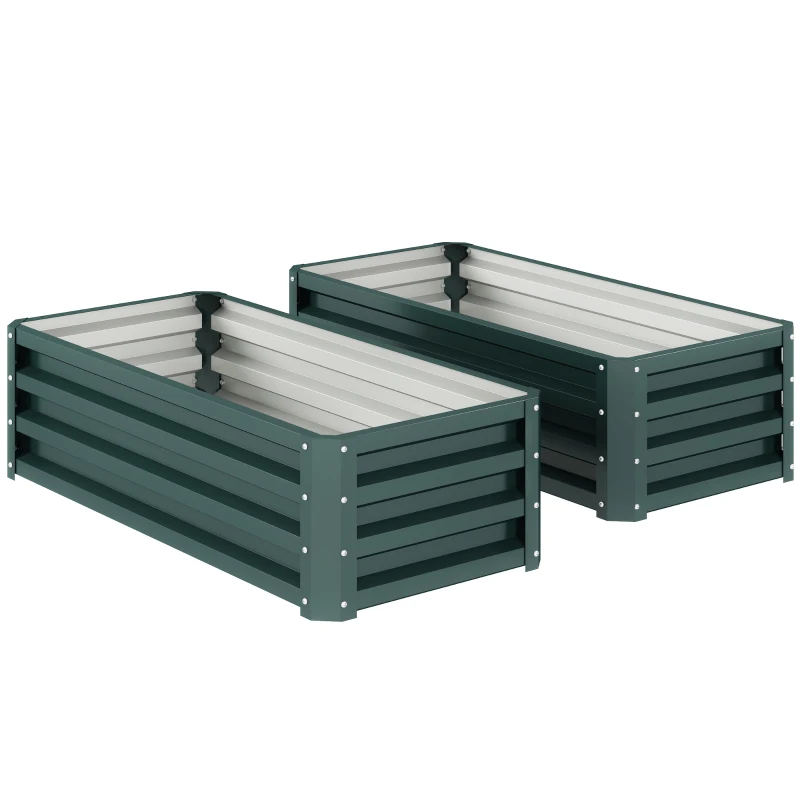 Outsunny Set of Two 110 x 65cm Steel Planter Boxes - Green