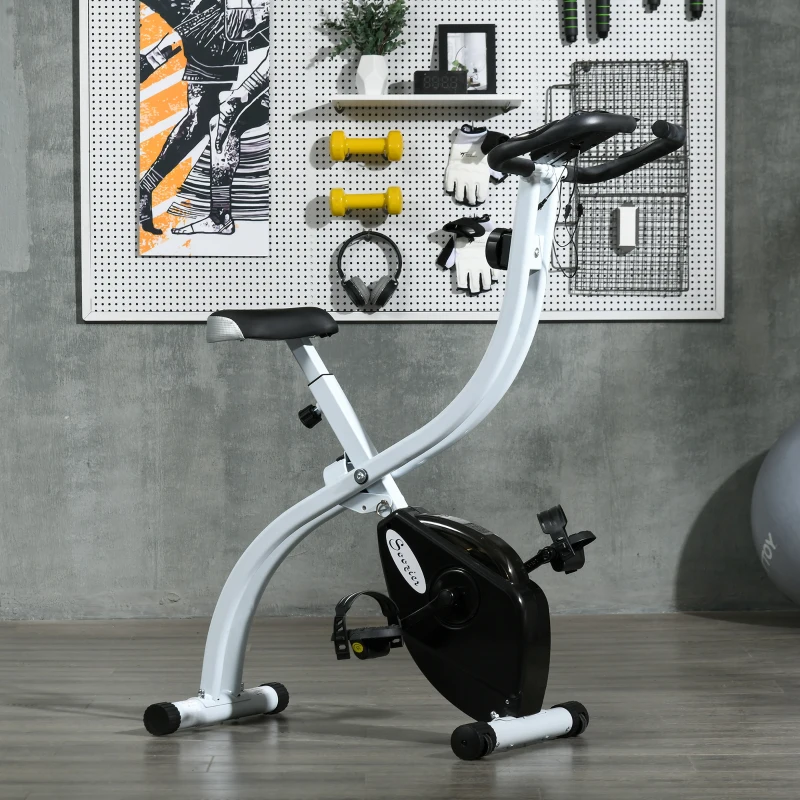 SPORTNOW Vélo d'appartement pliant, vélo de fitness, 8 niveaux de résistance magnétique, selle réglable, écran LCD, acier blanc