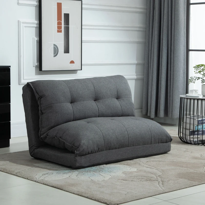 HOMCOM Fauteuil de sol paresseux chauffeuse fauteuil convertible fauteuil salon - Matelas d'appoint - inclinaison dossier réglable 13 Positions - tissu lin gris