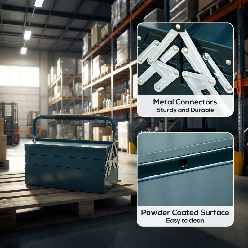 DURHAND Cutie de unelte Caseta de unelte Montaj Cufăr de unelte gol economisire spațiu cu 5 rafturi pliante stabil Oțel (SPCC) Verde închis 45 x 20 x 34,5 cm