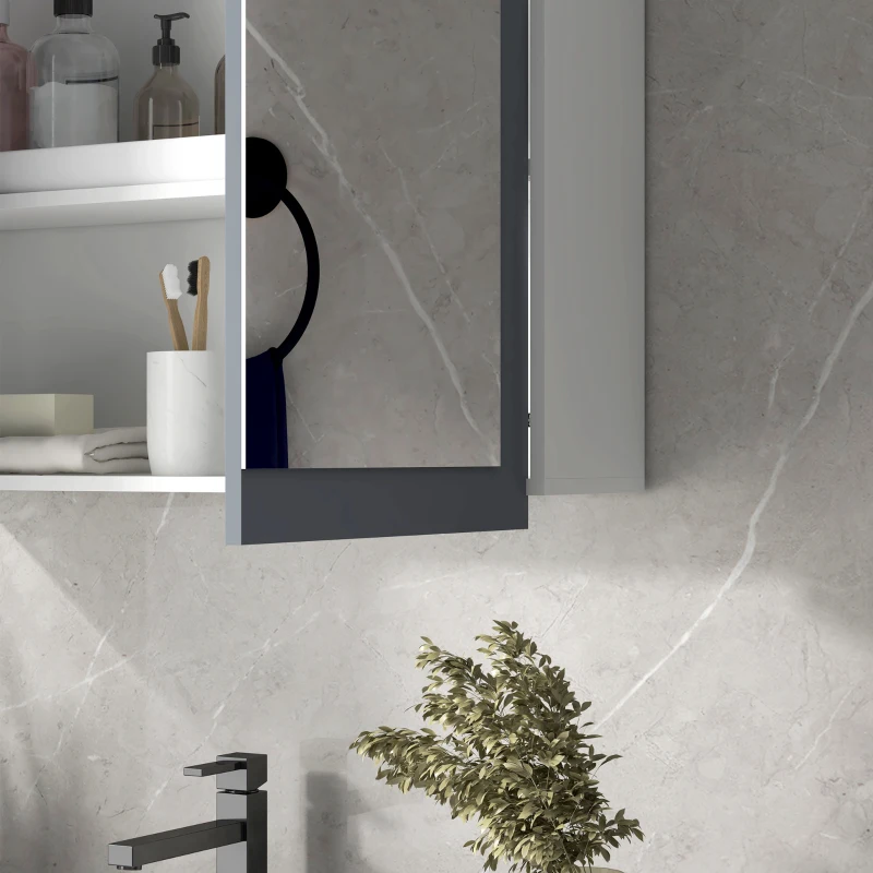 kleankin Armadio da Bagno con Specchio Armadio da Bagno da Appendere con 2 Ante in Vetro e Ripiani Regolabili 69x17x75,5 cm Bianco