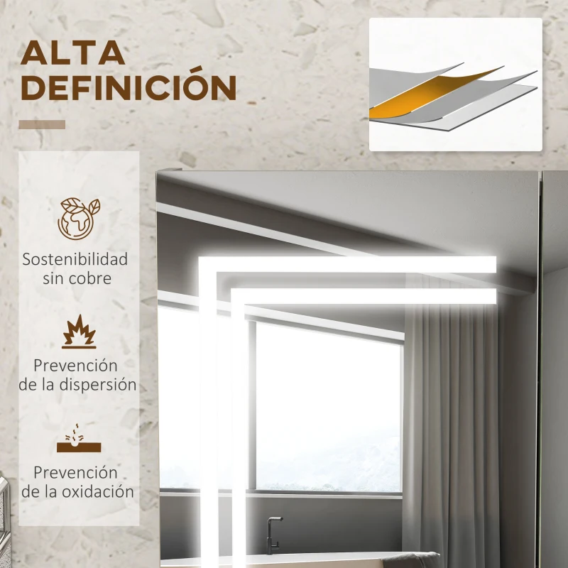 kleankin Mobile da Bagno con Specchio Ripiani Regolabili Interruttore Touch e Colore della Luce Regolabile 80x15x65 cm Bianco Lucido